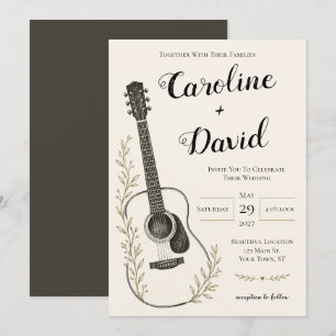 Guitar Music Rustic Elegant Wedding  Invitation
