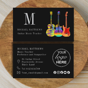 Guitar Music Teacher Custom Logo and Social Media Business Card
