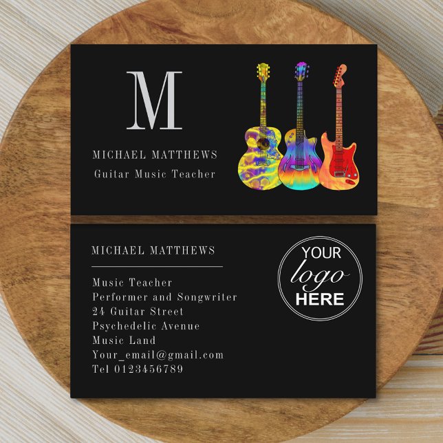Guitar Music Teacher Custom Logo Business Card (Guitar tutor musician logo custom business card)
