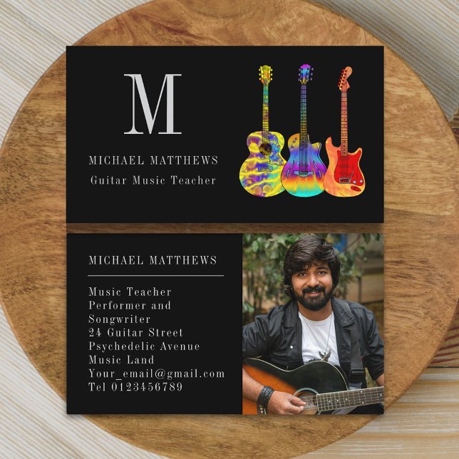 Guitar Music Teacher Custom Photo Business Card (Modern guitar music teacher custom photo business card)