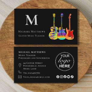 Guitar Music Teacher Logo Social Media Custom Business Card