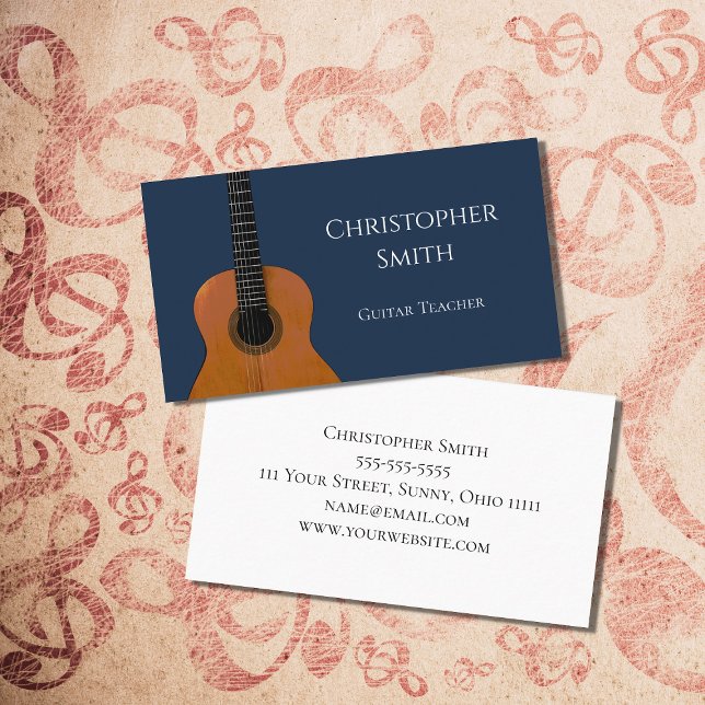 Guitar Music Teacher Musical Instrument Navy Blue  Business Card (Creator Uploaded)