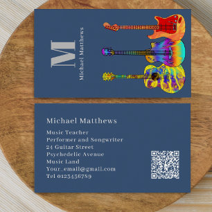Guitar Music Teacher Musician Custom QR Code Business Card