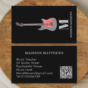 Guitar Music Tutor Musician QR Code Pink Black Business Card
