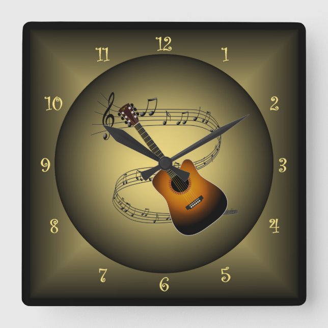Guitar ~Musical Globe ~Musical Instrument ~Scale ~ Square Wall Clock (Front)