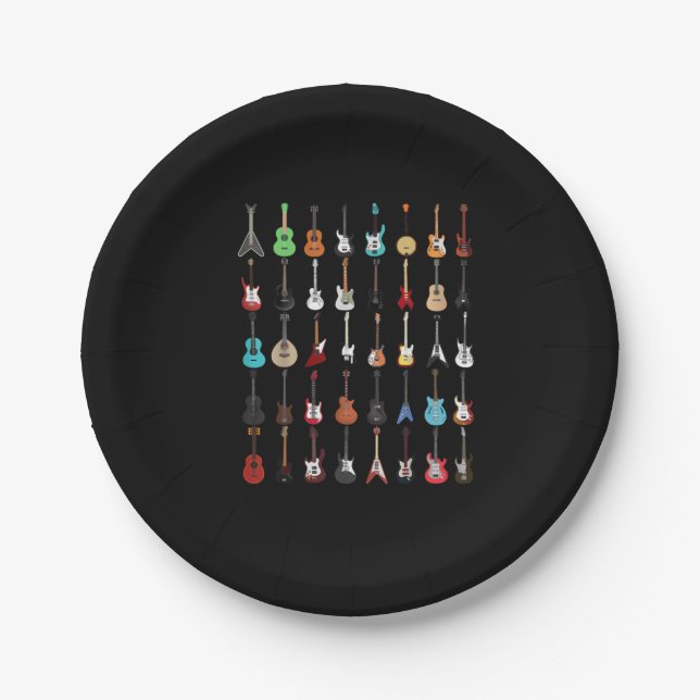 Guitar Musical Instrument Rock and Roll Paper Plate (Front)