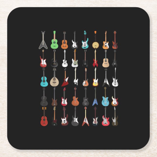 Guitar Musical Instrument Rock and Roll Square Paper Coaster (Front)
