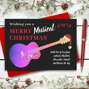 Guitar Musical Merry Christmas Pink Budgte Holiday Postcard