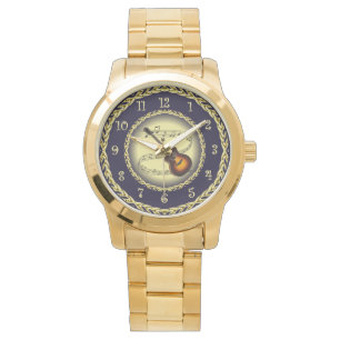 Guitar ~ Musical Scroll ~ Gold/Navy Blue ~ Watch