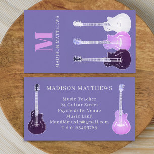 Guitar Musician Music Teacher Purple Business Card