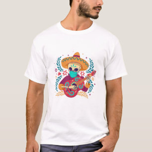 Guitar Musician Wearing Mask Sugar Skull Dia De Lo T-Shirt