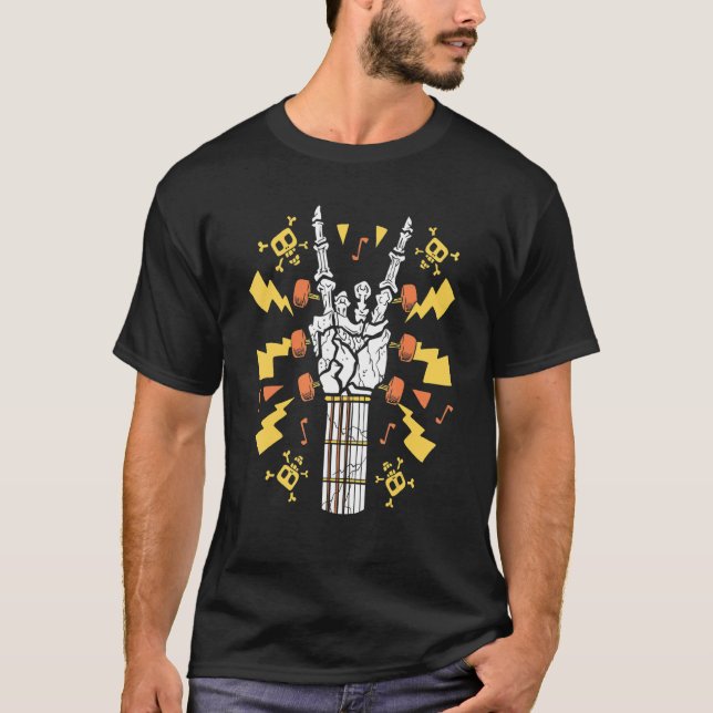 Guitar Neck With A Sweet Rock On Skeleton Hand Roc T-Shirt (Front)