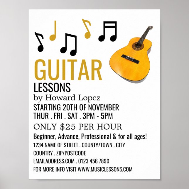 Guitar Notes, Guitar Lessons Advertising Poster (Front)
