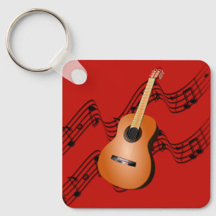 Guitar on bright red background key ring