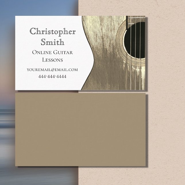 Guitar Online Music Lessons Simple Beige Business Card (Creator Uploaded)