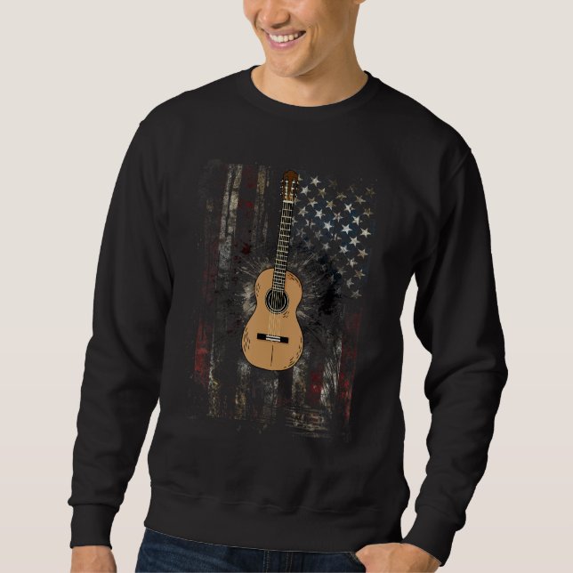Guitar Patriotic 4th Of July American Flag Country Sweatshirt (Front)