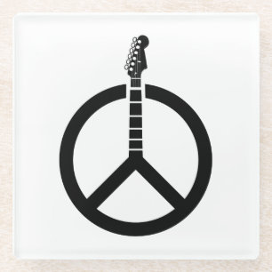 Guitar Peace Sign Glass Coaster