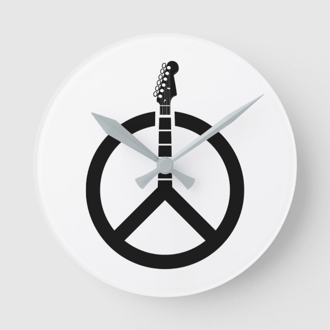 Guitar Peace Sign Round Clock (Front)
