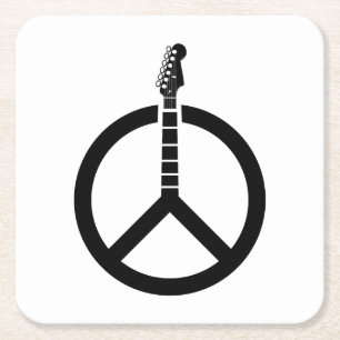 Guitar Peace Sign Square Paper Coaster