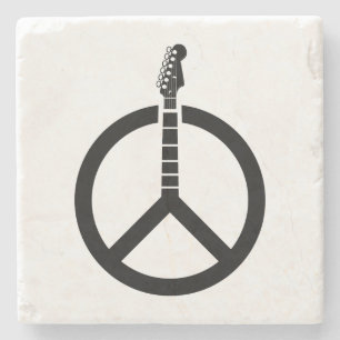 Guitar Peace Sign Stone Coaster