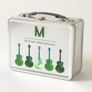 Guitar Personalised Name Green Metal Lunch Box