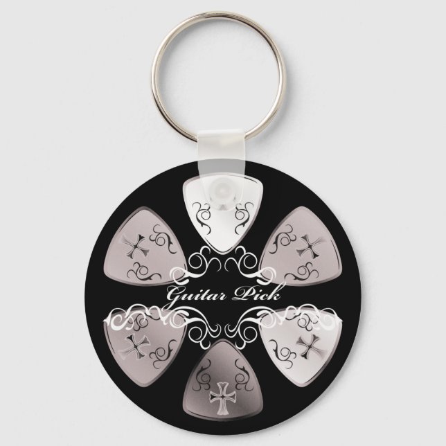 Guitar Pick Round-W Key Ring (Front)