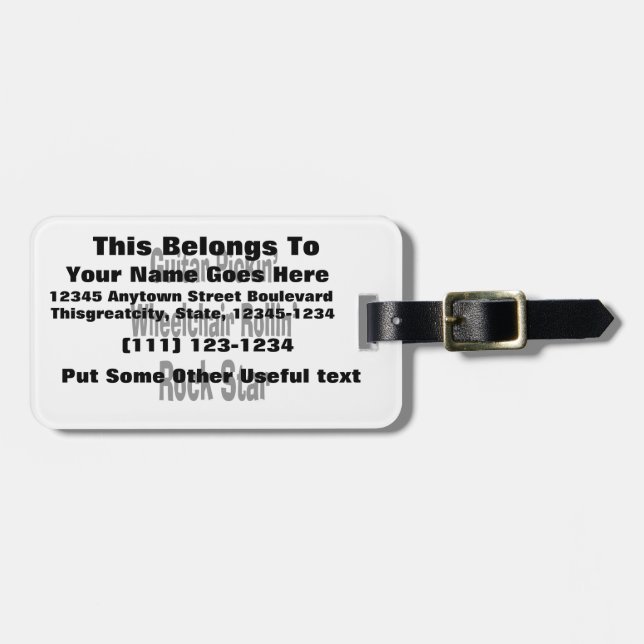 guitar picking wheelchair rolling rockstar bk luggage tag (Front Horizontal)