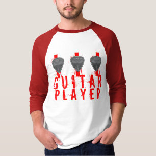Guitar Player 3 Picks Black & Grey Red T-Shirt