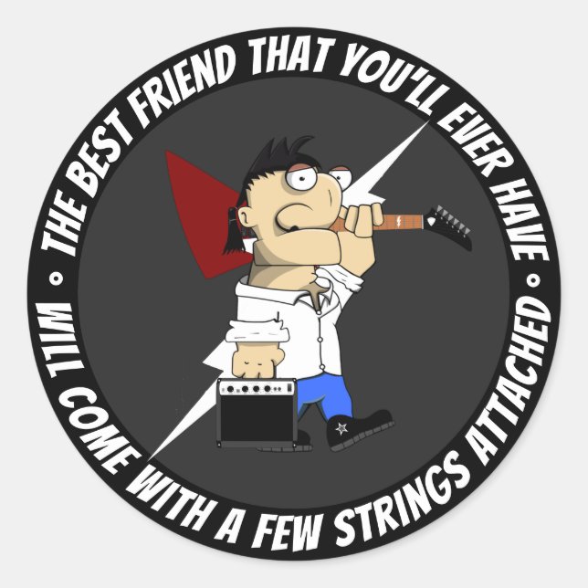 Guitar Player Best Friend On The Road Cartoon Pro  Classic Round Sticker (Front)