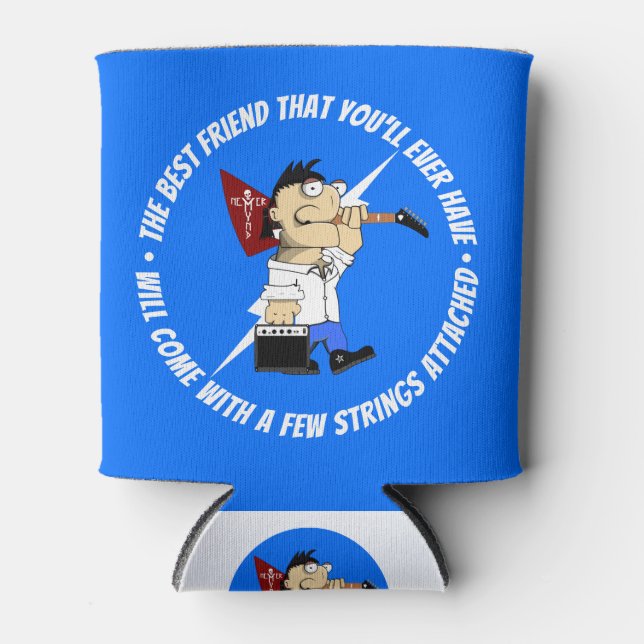 Guitar Player Best Friends On The Road Cartoon Can Cooler (Front)