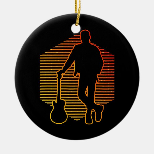 Guitar player men's electric guitar  ceramic ornament (Front)