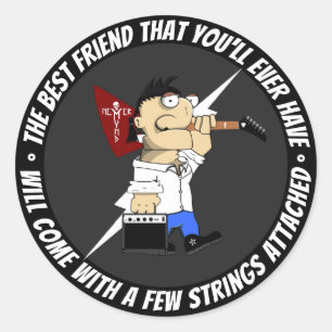 Guitar Player On The Road Again Best Friend Comic  Classic Round Sticker