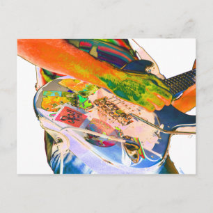 Guitar player, psychadelic colours music design postcard