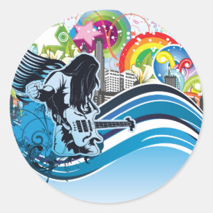Guitar Player ~ Rock Heavy Metal Band Music Classic Round Sticker