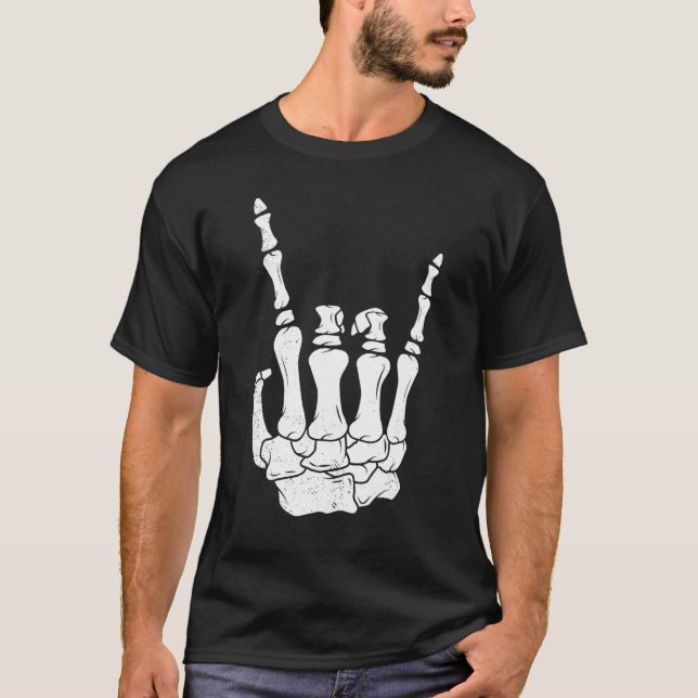 Guitar player tee skeleton hand rocker music lover (Front)