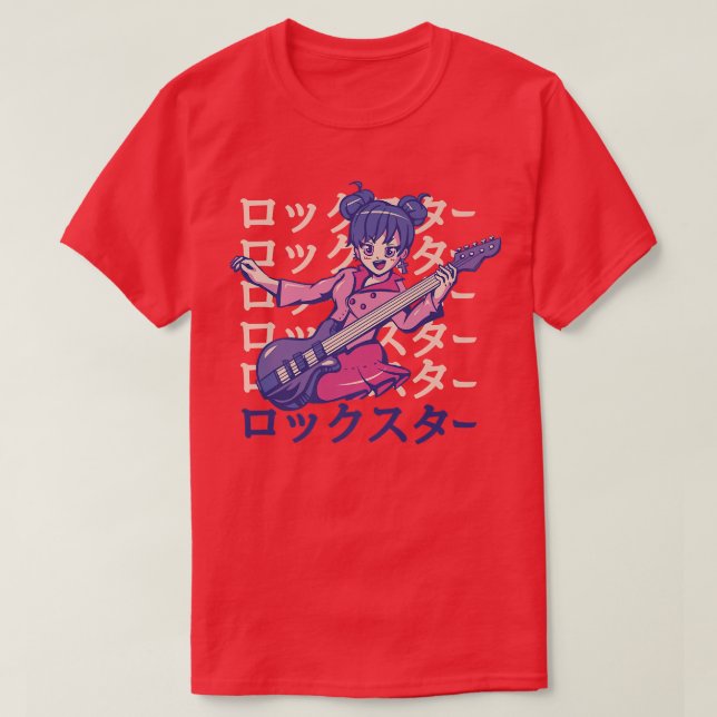 Guitar Playing Anime Girl560 T-Shirt (Design Front)