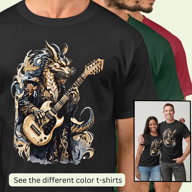 Guitar Playing Brown Blue Dragon T-Shirt (Creator Uploaded)