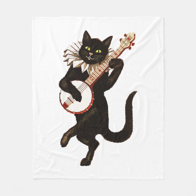 guitar playing cat fleece blanket (Front)