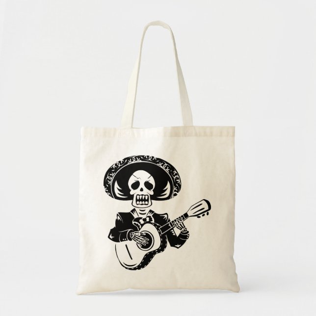 Guitar Playing Day of the Dead Skeleton Tote Bag (Front)
