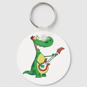 Guitar Playing Dinosaur Keychain