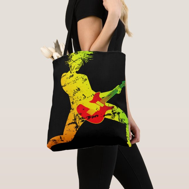Guitar Playing Rocker Tote Bag (Close Up)