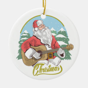 Guitar Playing Santa Claus   Christmas Ceramic Ornament