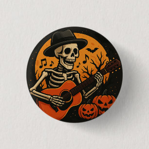 Guitar-Playing Skull Halloween Button