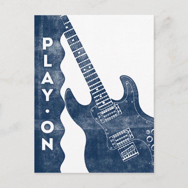 Guitar Postcard - Vintage Retro Navy Blue White (Front)