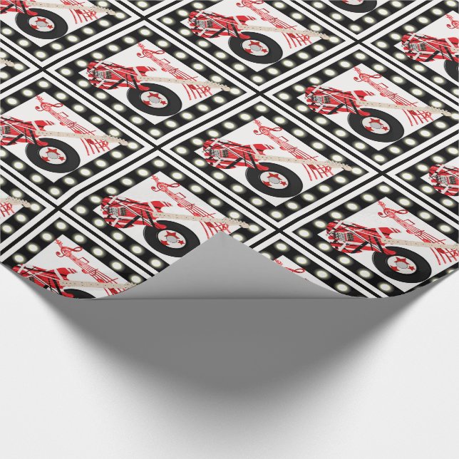 Guitar Record and Music Notes With Light Border Wrapping Paper (Corner)