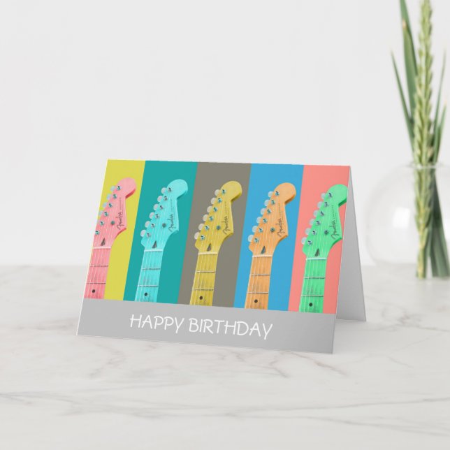 Guitar retro pastel modern music birthday card (Front)