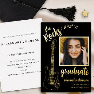 Guitar Rock Music Graduation Party Black and Gold