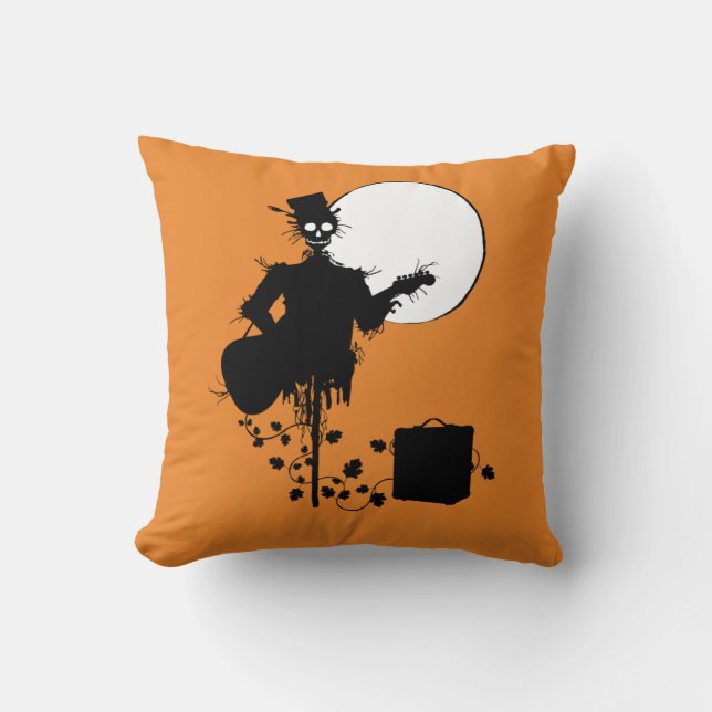 Guitar Rock & Roll Skeleton Scarecrow Halloween Cushion (Front)