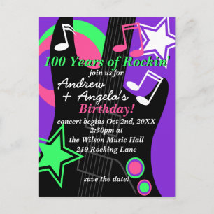 Guitar: Rock Star Birthday Invitation Postcard