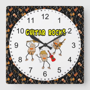 Guitar Rocks Square Wall Clock